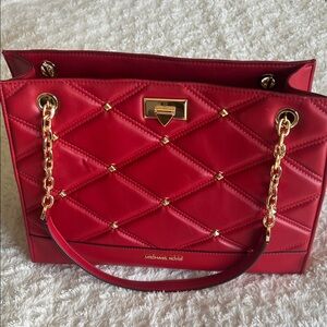 Michael Kors Red Quilted Tote with Gold Chain Handles